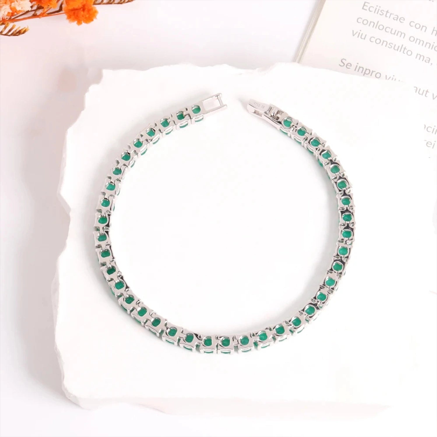 Green Agate Round Silver Bracelet